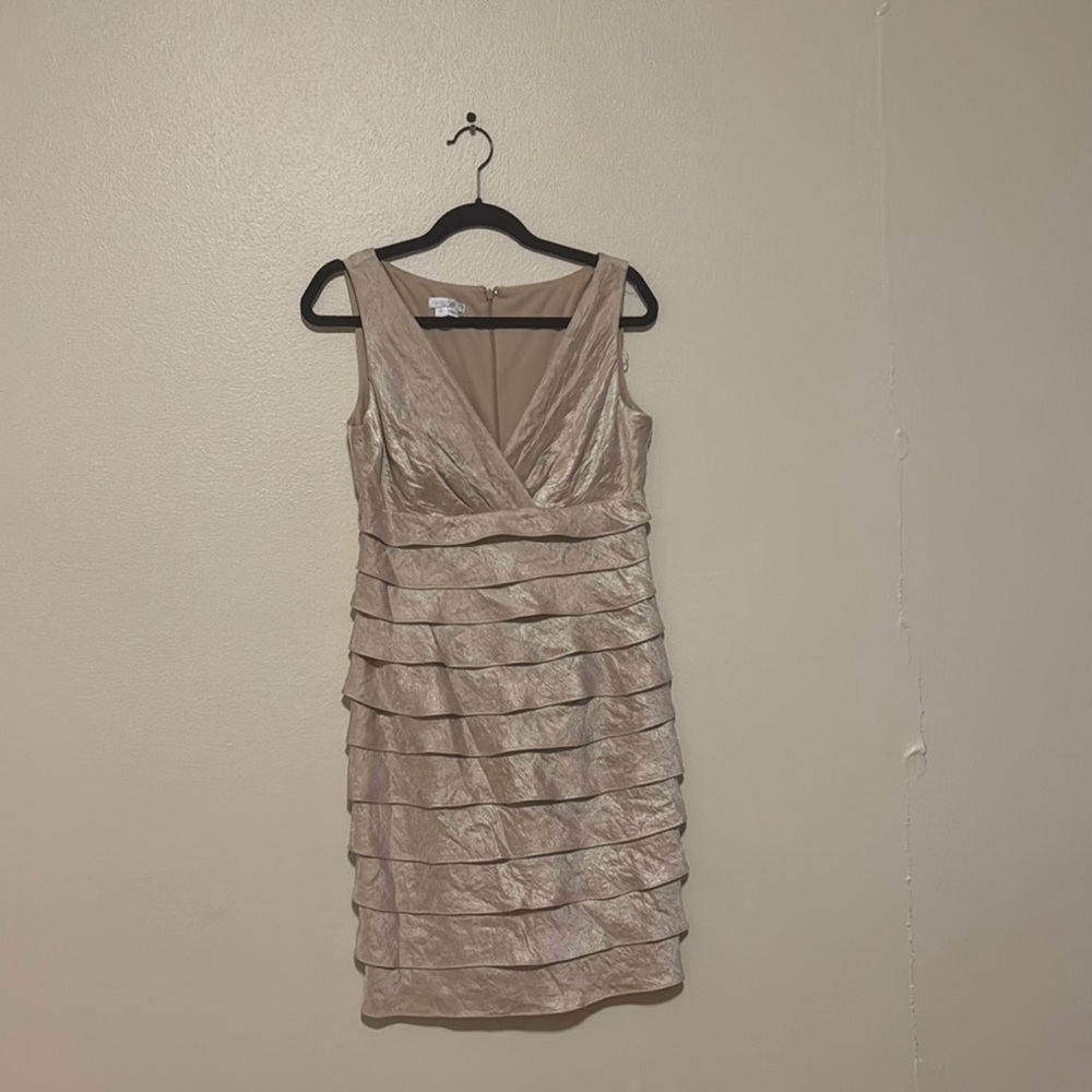 London Times Cream and Gold Asymmetrical Sheath Dress